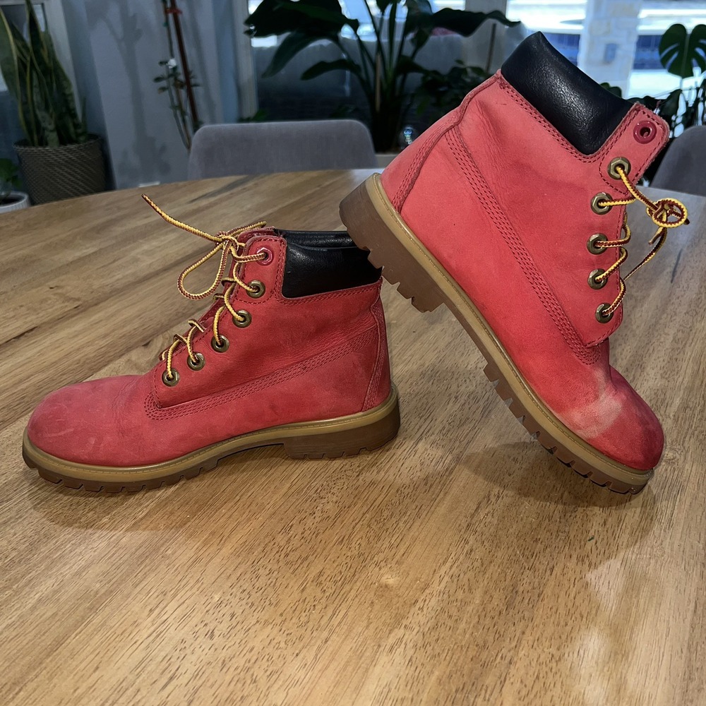 Timberland Boots 6 inch Premium Red 6.5Y Kids Juniors‎ EU 39.5